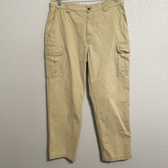 L.L. Bean Other - LL Bean Mens Cargo Pants 35X32(30) Tan  Sunwashed Canvas Straight Leg Distressed